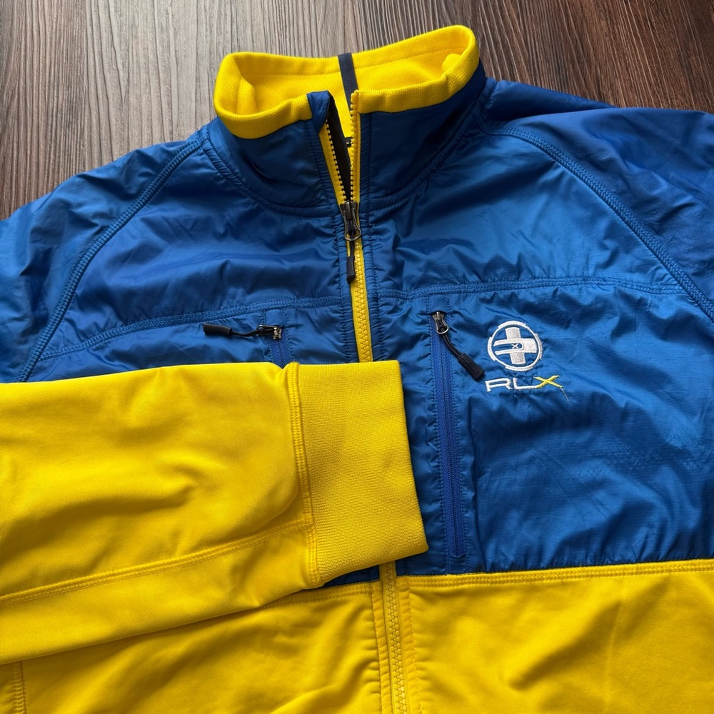 RLX 67 Ralph Lauren Jacket Mens Yellow Blue Golf Performance Full Zip Track FLAW